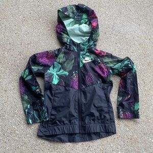 Nike girls XS windbreaker jacket black & floral zip front hoodie